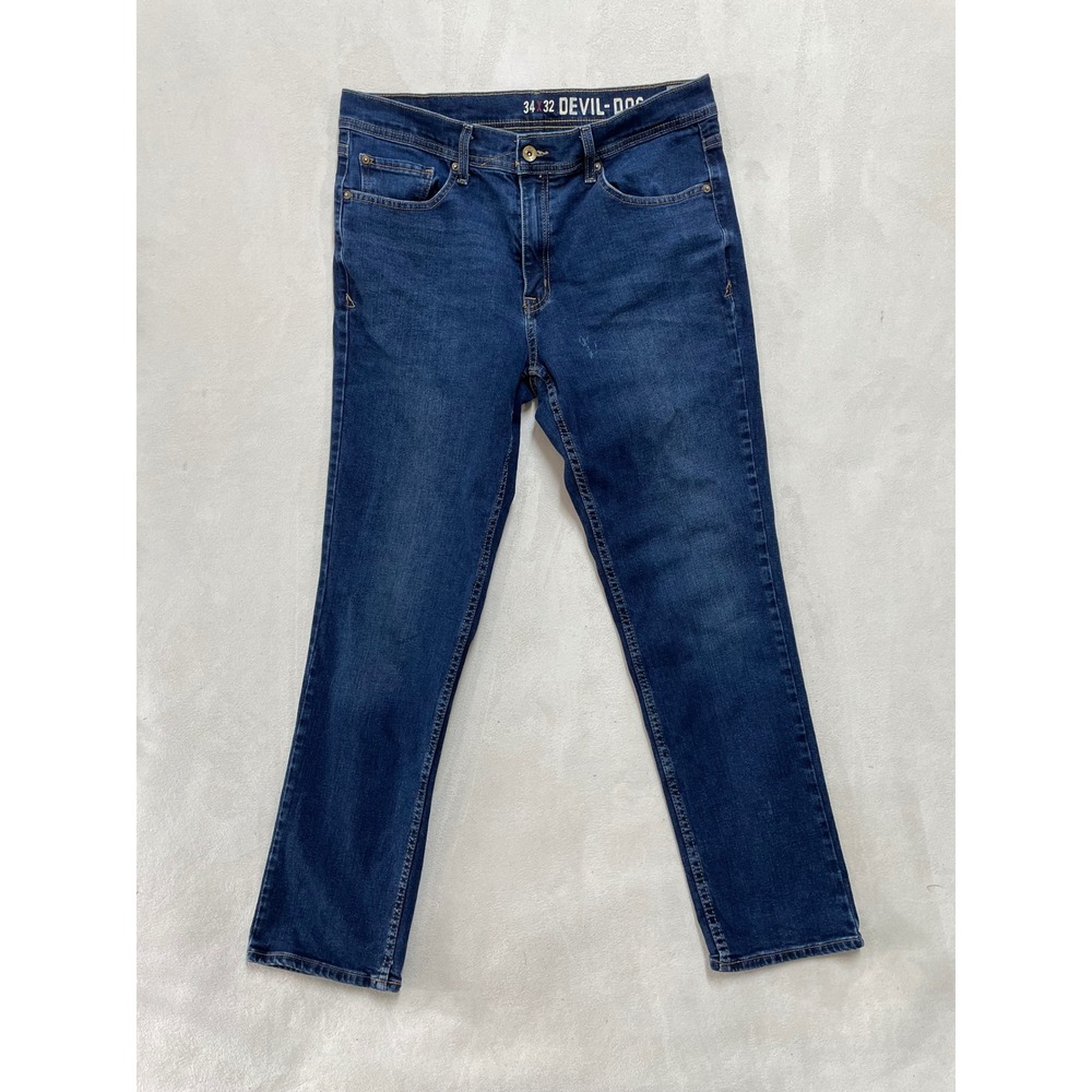 Devil-Dog Dungarees Mens 34x32 Slim Straight Jeans Blue Stretch XX-DD-BJS-SP95